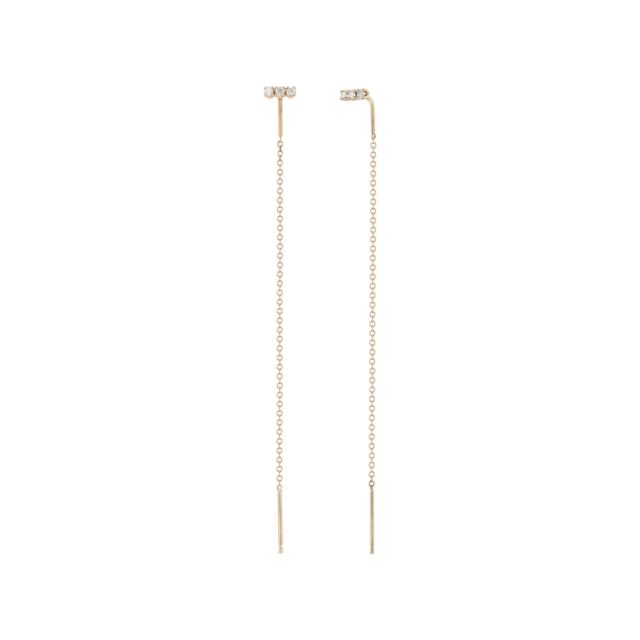14k 3 Diamond Bar Threader Earrings sold by Zoe Chicco product image thumbnail 3