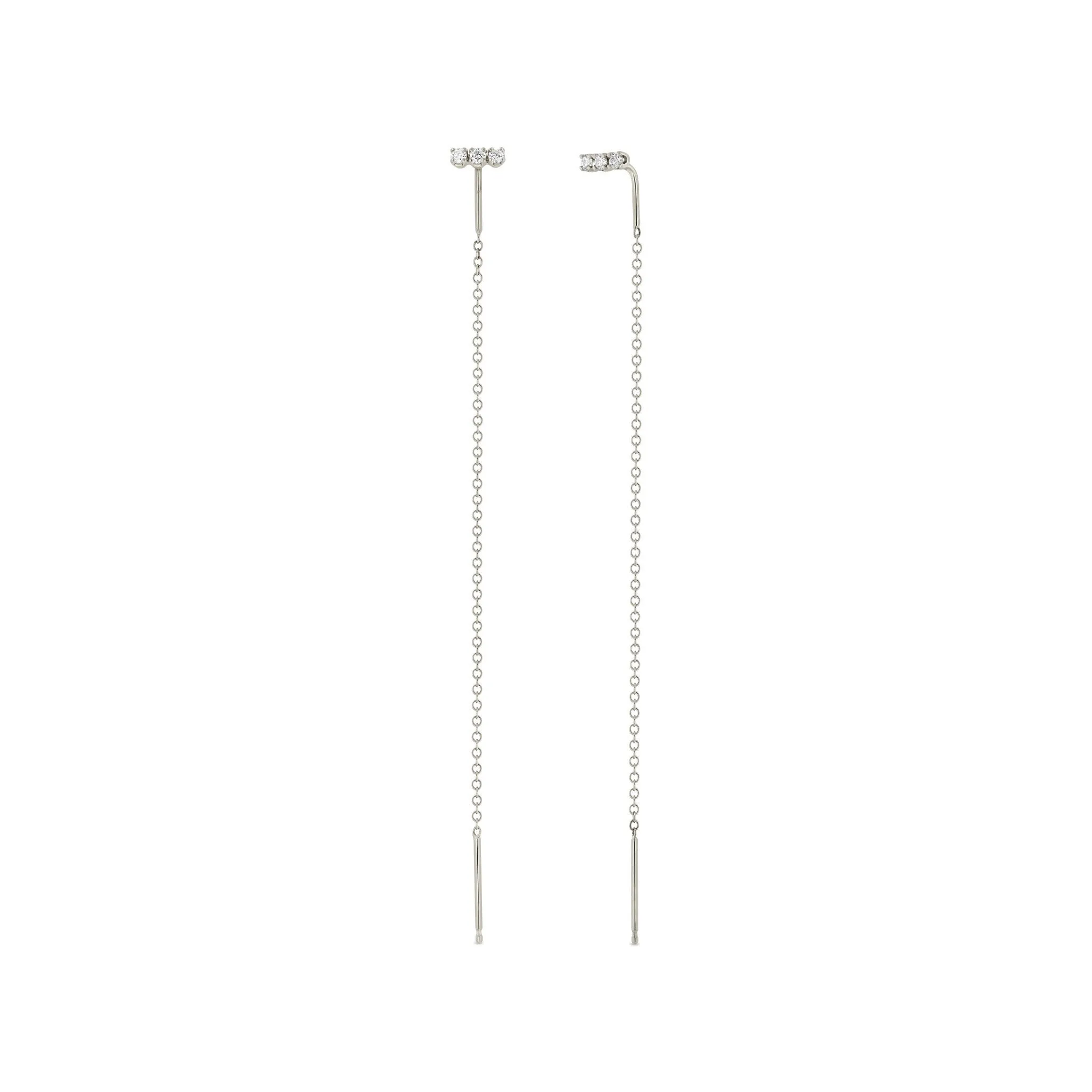 14k 3 Diamond Bar Threader Earrings sold by Zoe Chicco product image thumbnail 5