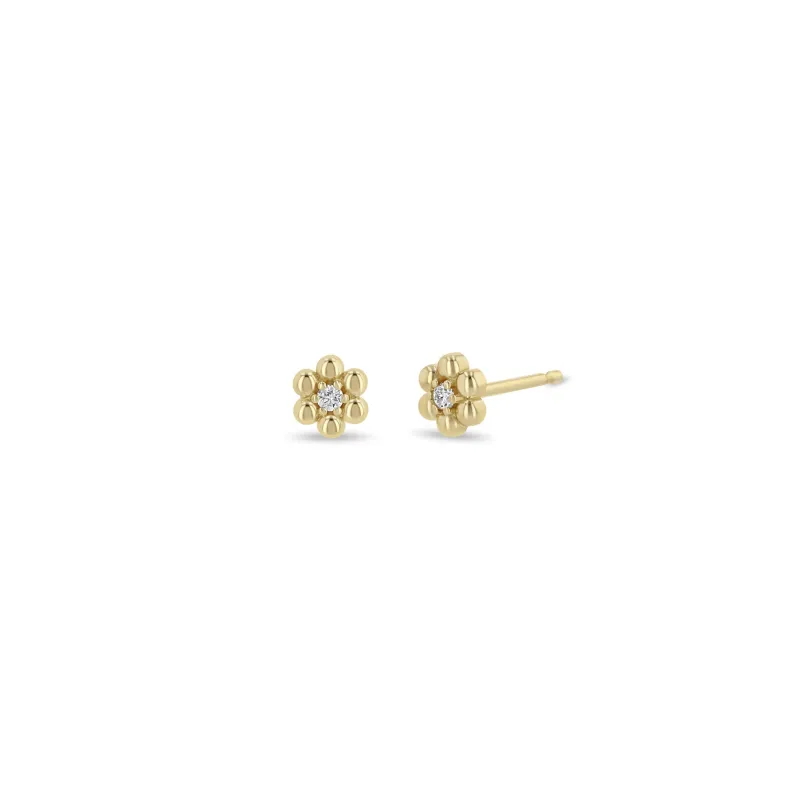 14k Beaded Diamond Flower Studs sold by Zoe Chicco