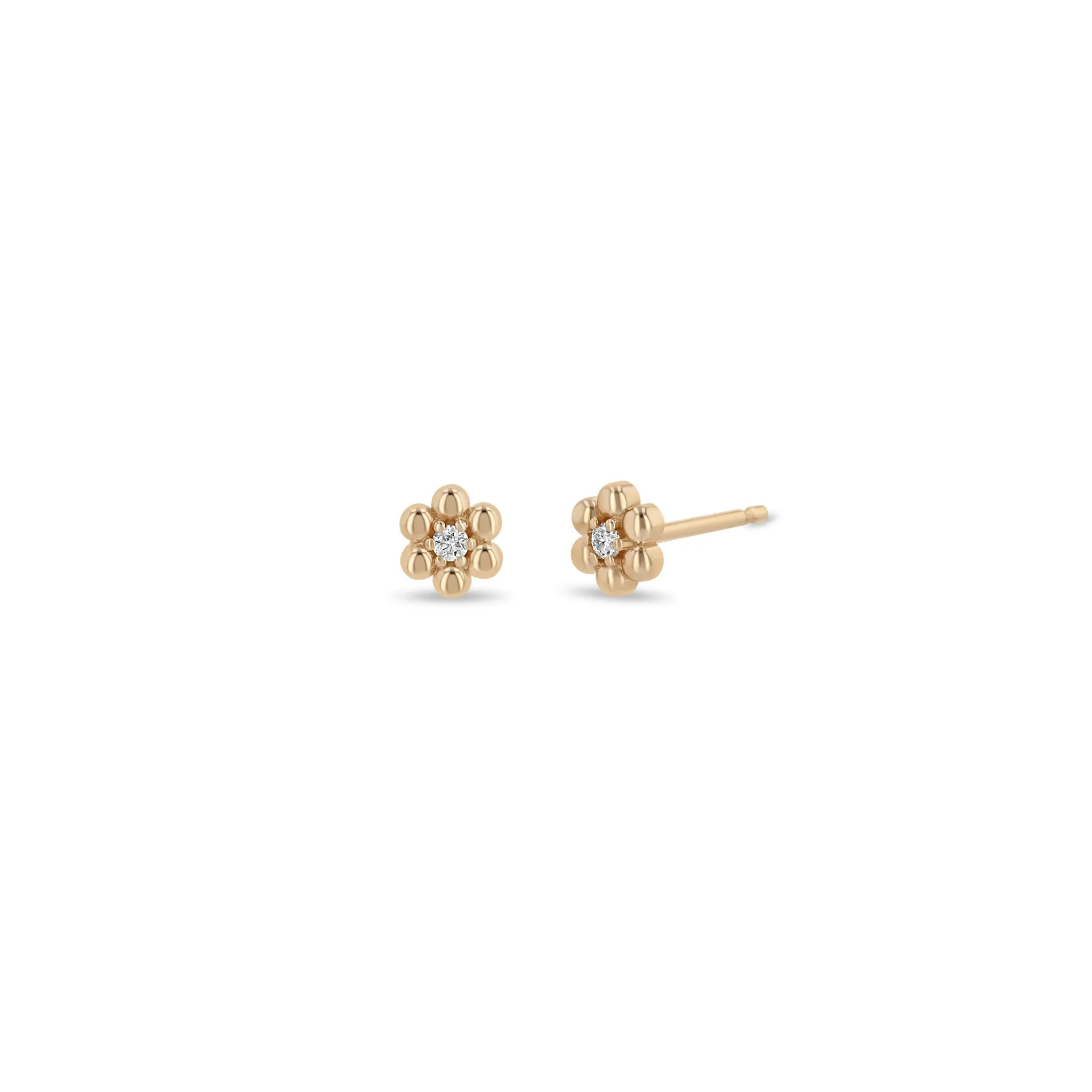 14k Beaded Diamond Flower Studs sold by Zoe Chicco product image thumbnail 3