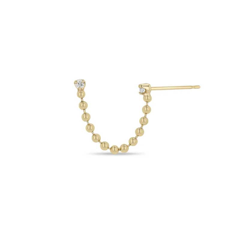 14k Prong Diamond Double Stud Bead Chain Earring sold by Zoe Chicco