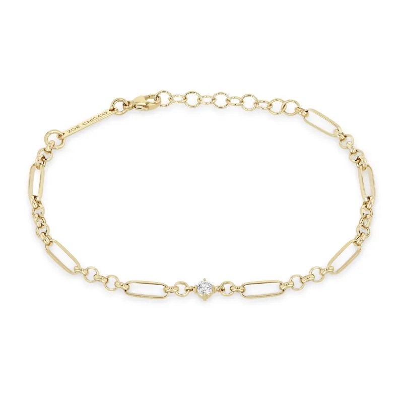 14k Prong Diamond Medium Paperclip Rolo Chain Bracelet sold by Zoe Chicco
