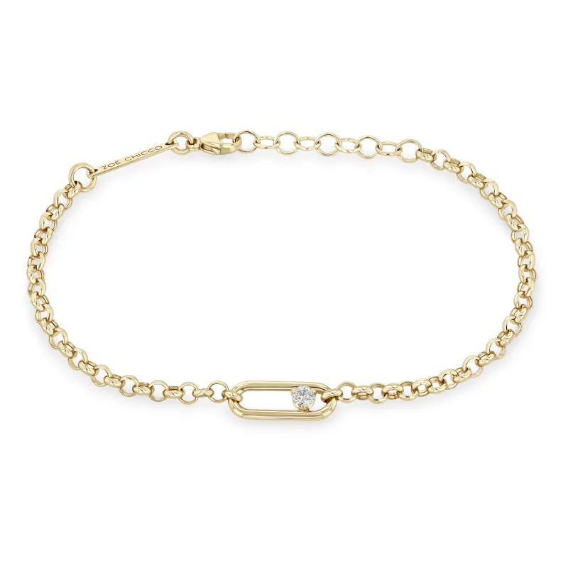 14k Single Nested Diamond Large Paperclip Link Medium Rolo Bracelet sold by Zoe Chicco