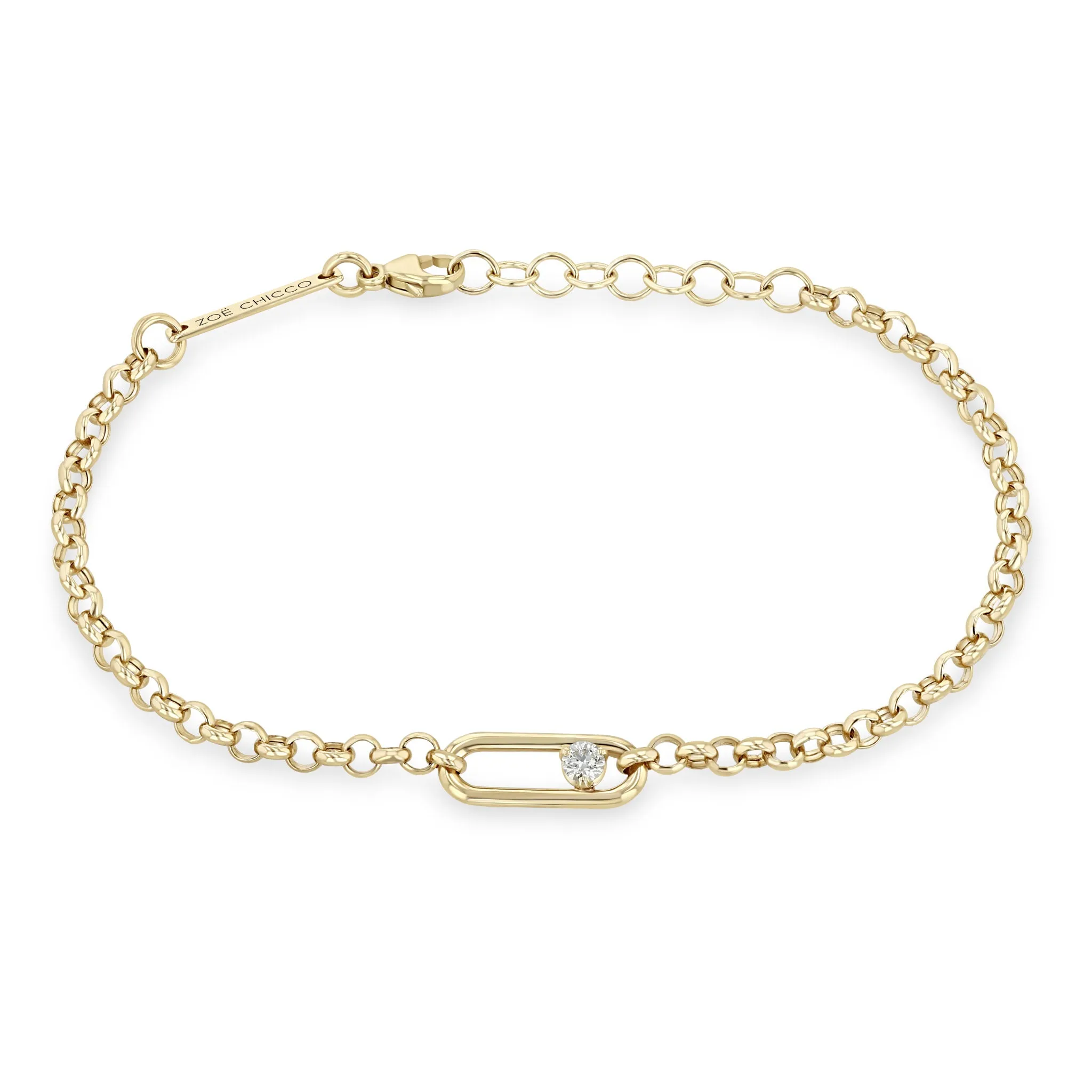 14k Single Nested Diamond Large Paperclip Link Medium Rolo Bracelet sold by Zoe Chicco