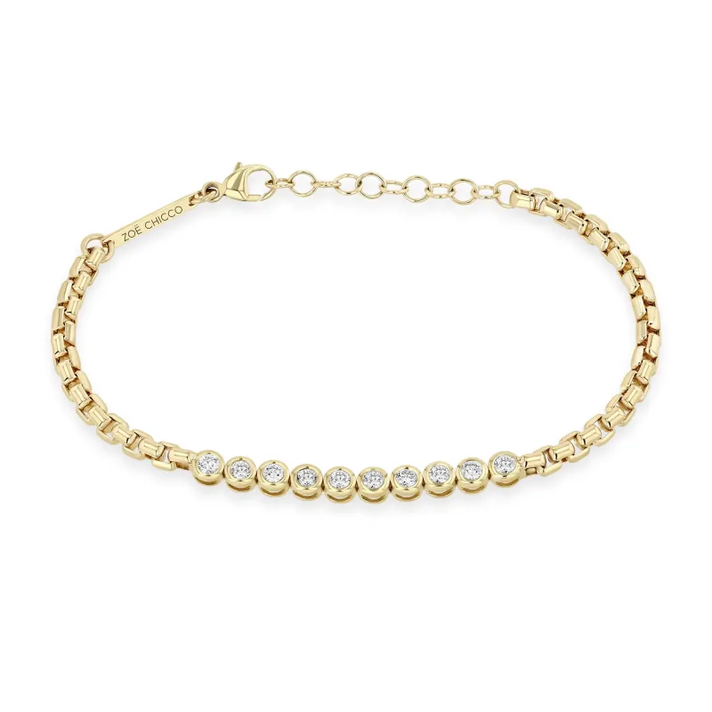 14k Diamond Bezel Tennis Segment Large Box Chain Bracelet sold by Zoe Chicco