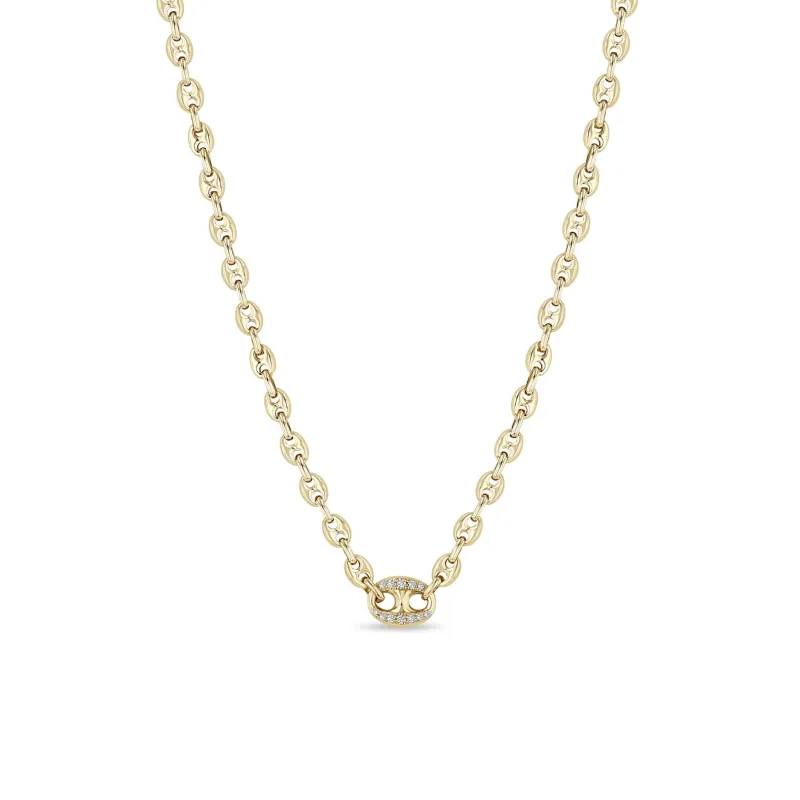 14k Single Pavé Diamond Large Mariner Link Small Mariner Chain Necklace sold by Zoe Chicco