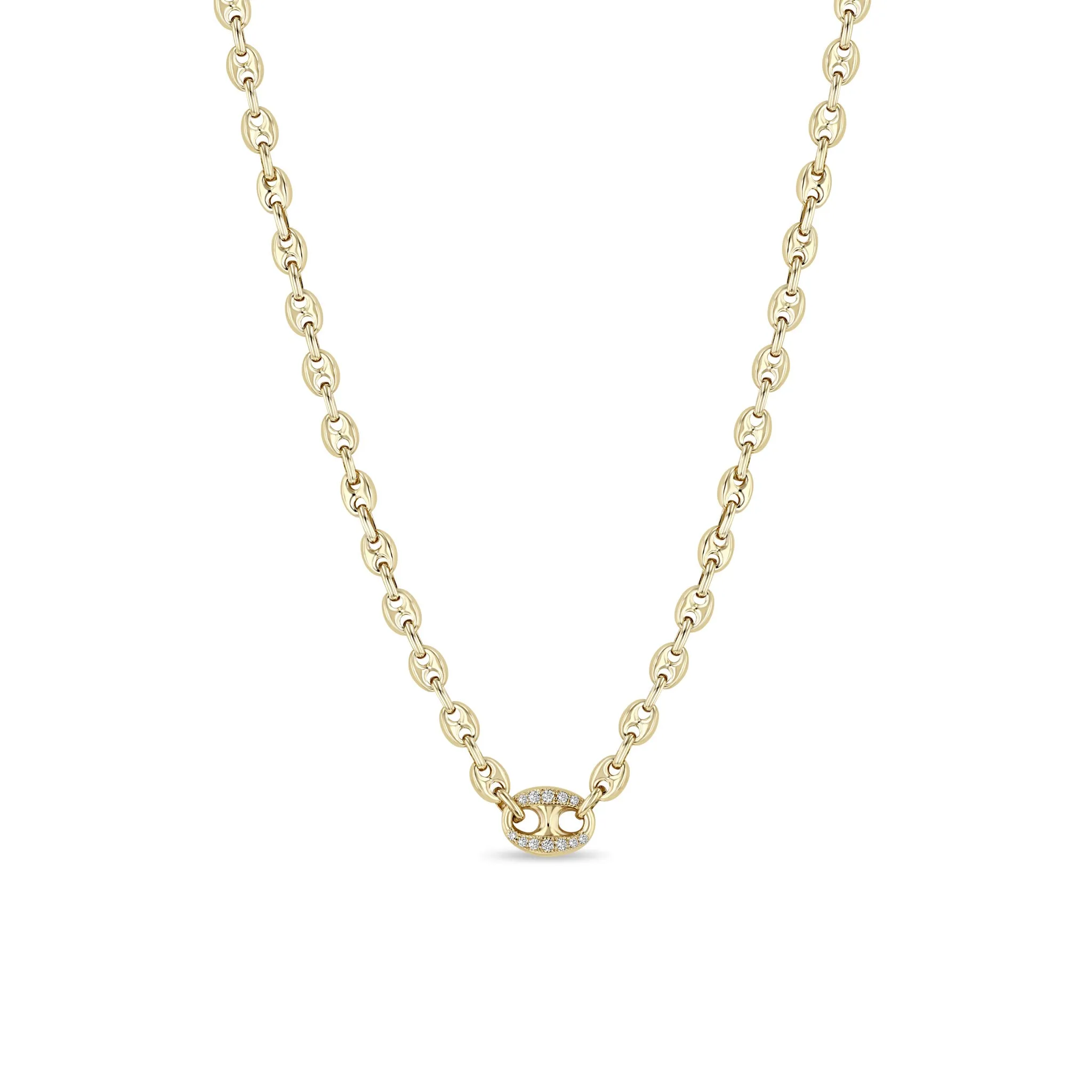 14k Single Pavé Diamond Large Mariner Link Small Mariner Chain Necklace sold by Zoe Chicco