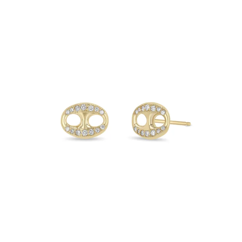 14k Pavé Diamond Large Mariner Link Studs sold by Zoe Chicco