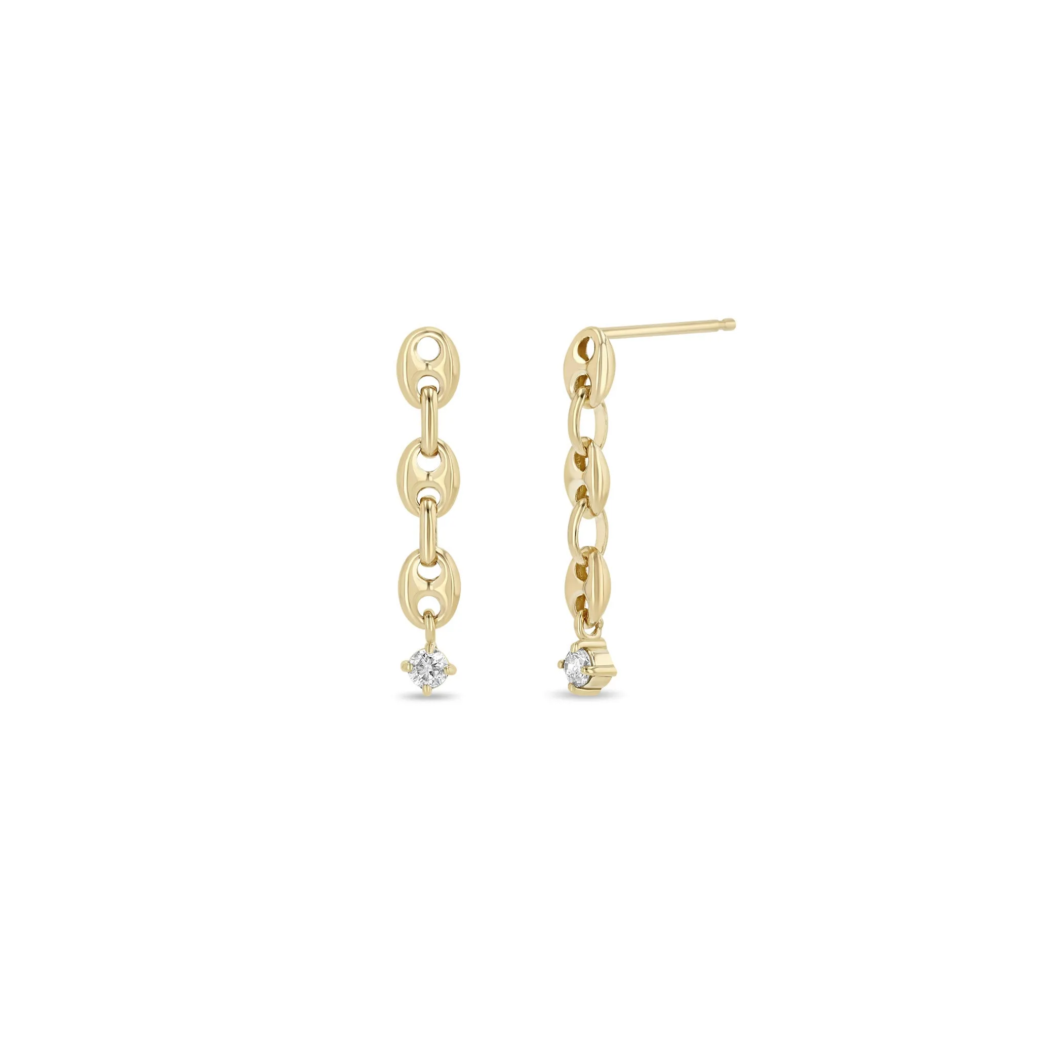 14k Prong Diamond Small Mariner Chain Drop Earrings sold by Zoe Chicco