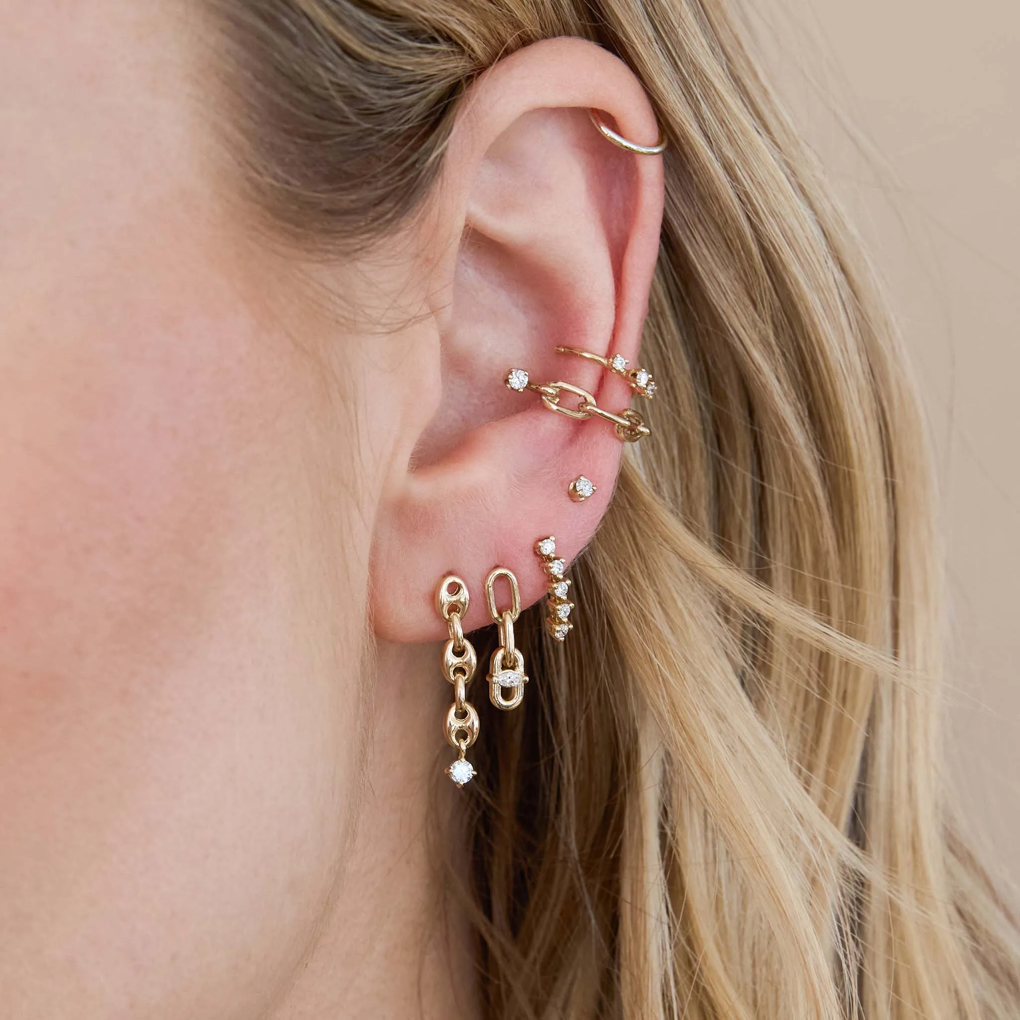 14k Prong Diamond Small Mariner Chain Drop Earrings sold by Zoe Chicco product image thumbnail 2