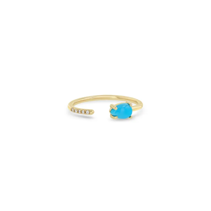 14k Pear Turquoise & Pavé Diamond Open Ring sold by Zoe Chicco