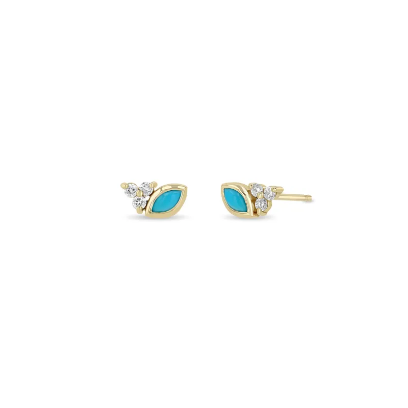 14k Marquise Turquoise & Diamond Trio Studs sold by Zoe Chicco