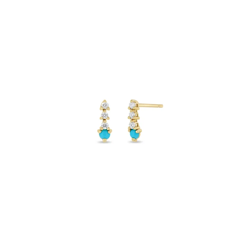 14k Prong Turquoise & Short Diamond Tennis Drop Earrings sold by Zoe Chicco