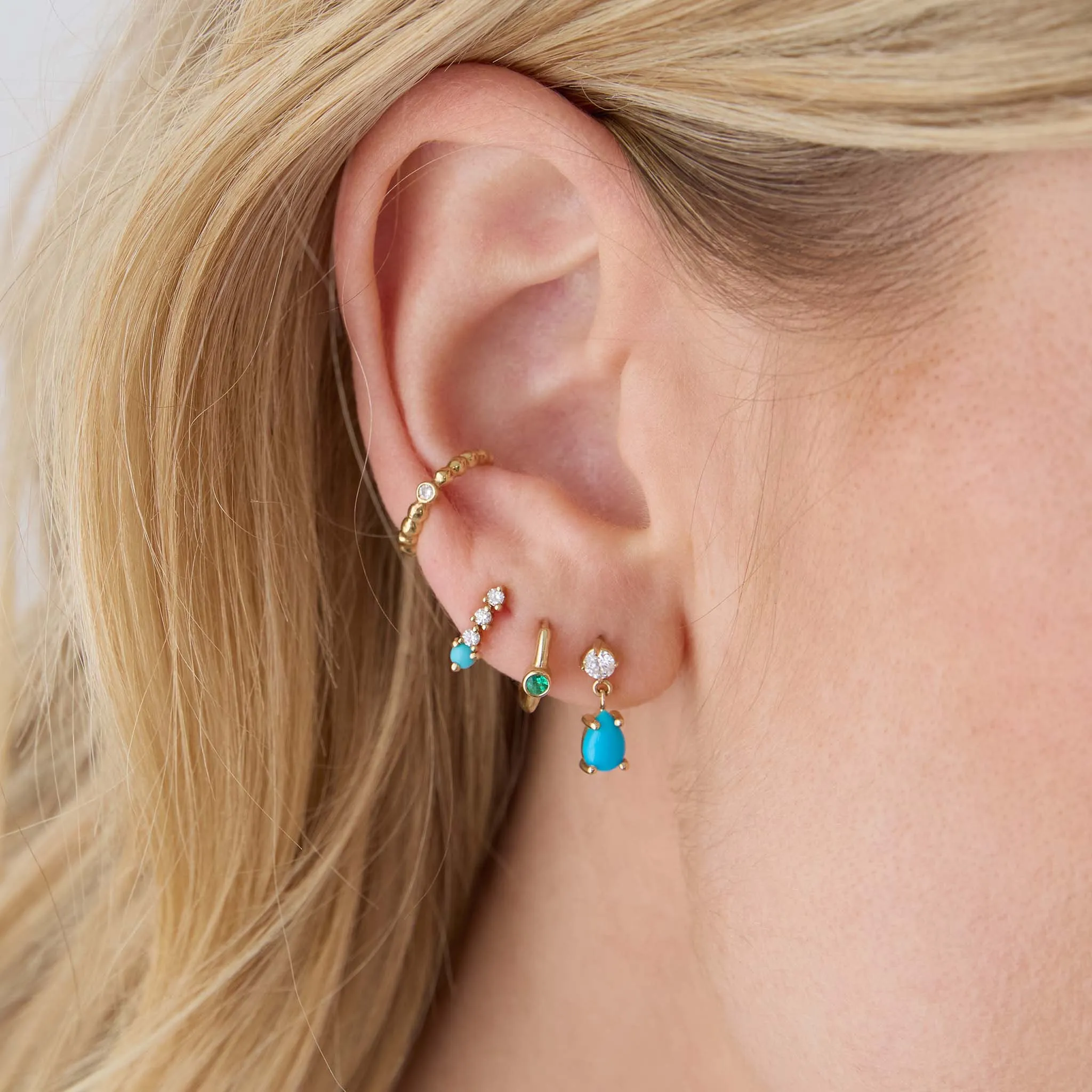 14k Pear Turquoise & Prong Diamond Drop Earrings sold by Zoe Chicco product image thumbnail 2