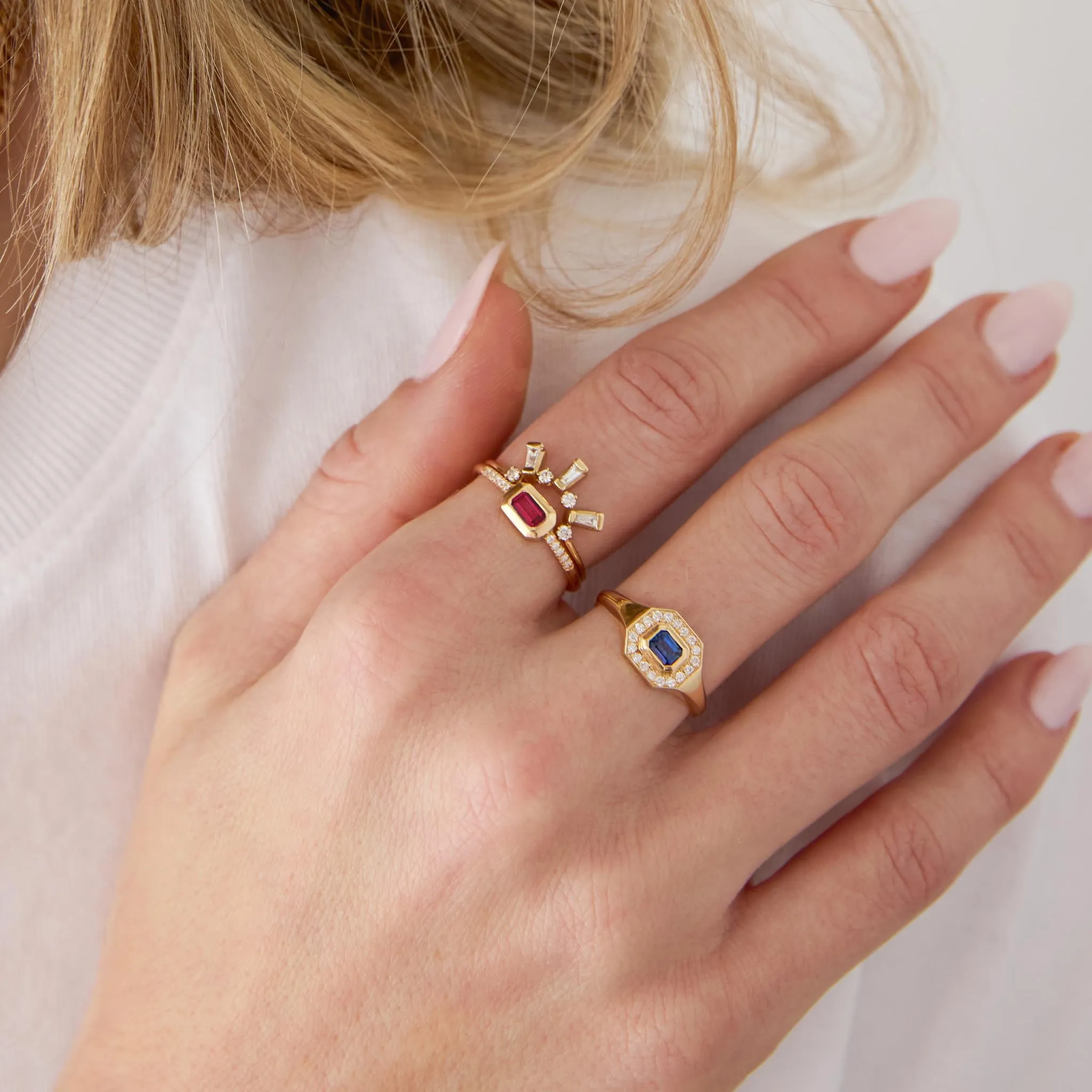 14k Emerald Cut Ruby Bezel Pavé Diamond Band Ring sold by Zoe Chicco product image thumbnail 2