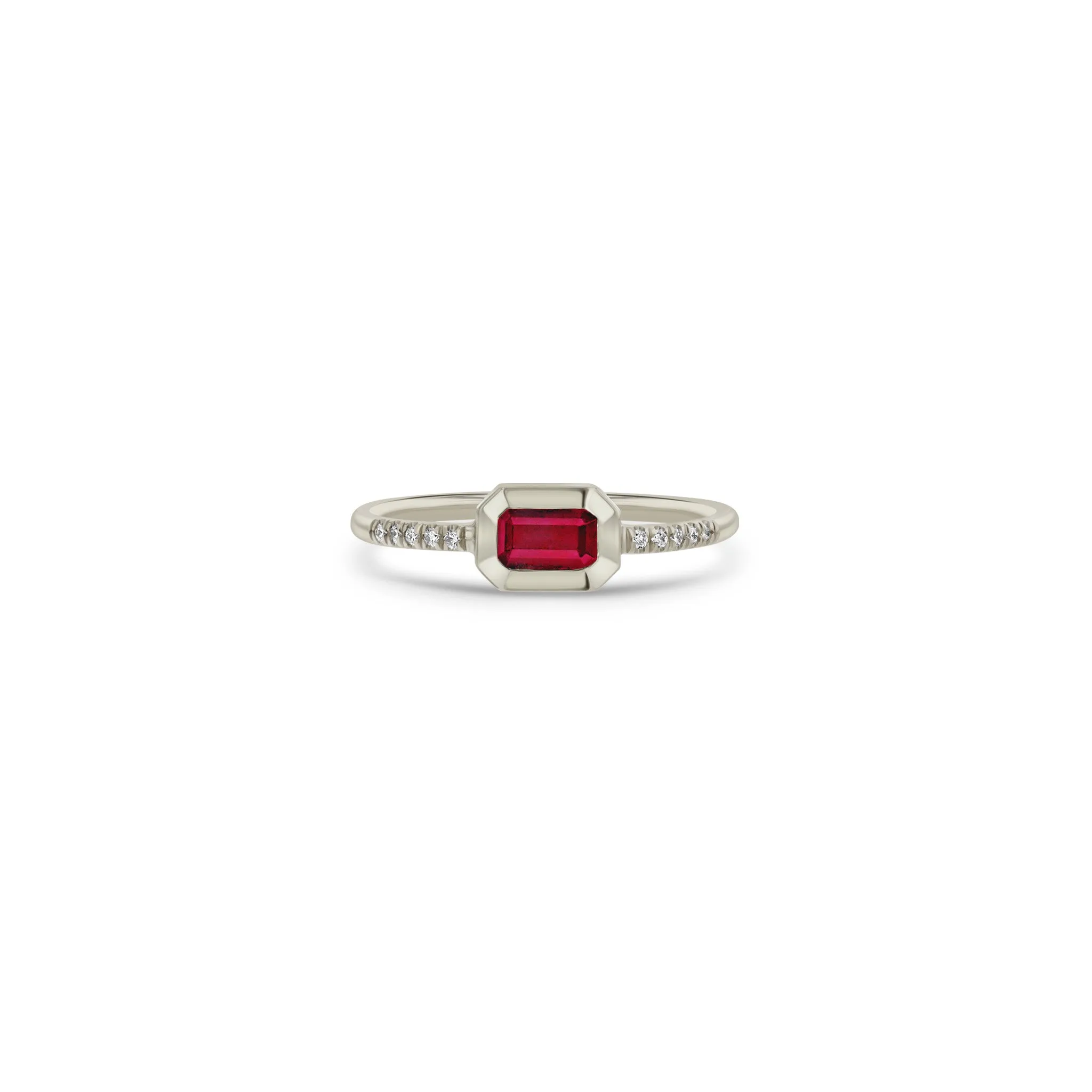 14k Emerald Cut Ruby Bezel Pavé Diamond Band Ring sold by Zoe Chicco product image thumbnail 5