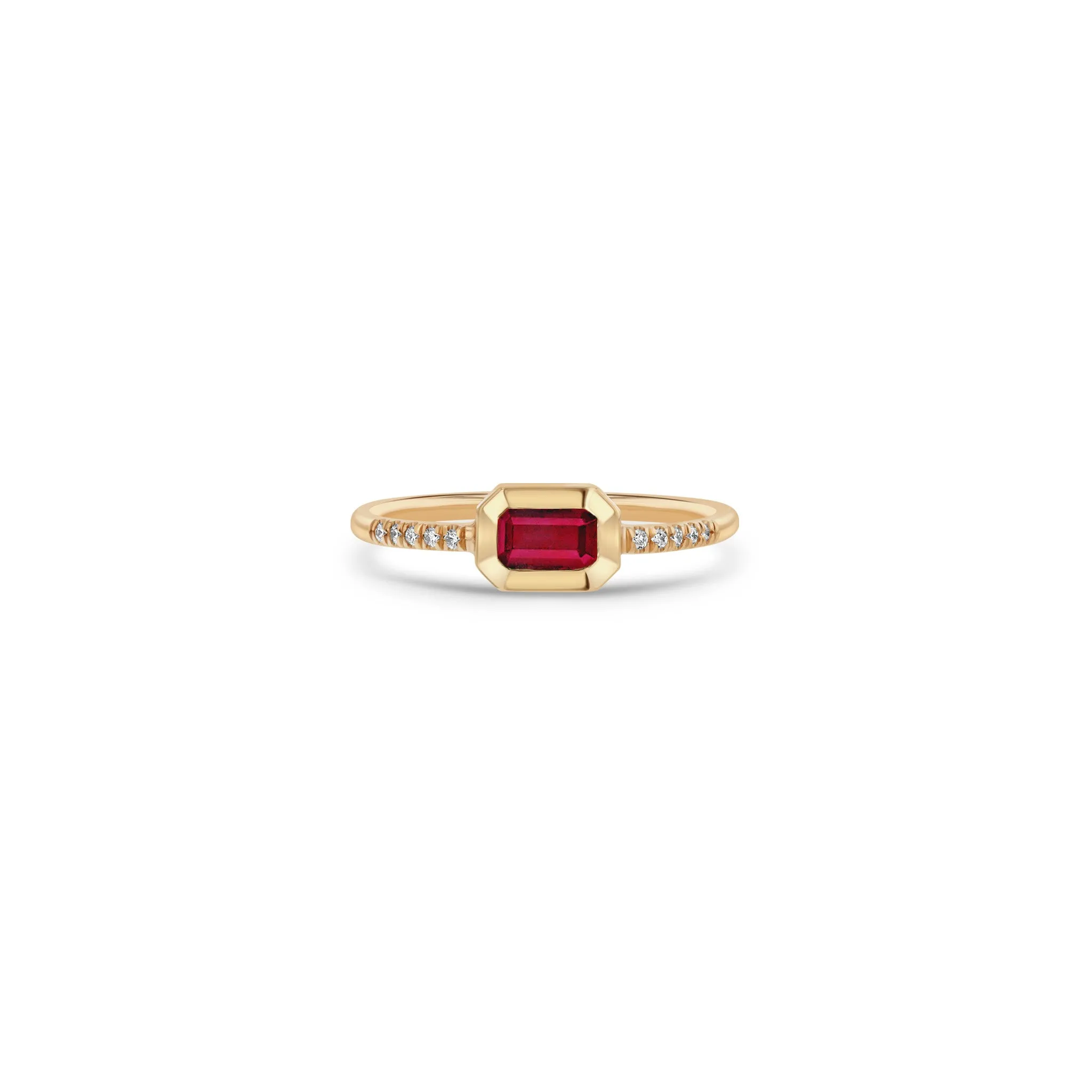 14k Emerald Cut Ruby Bezel Pavé Diamond Band Ring sold by Zoe Chicco product image thumbnail 4