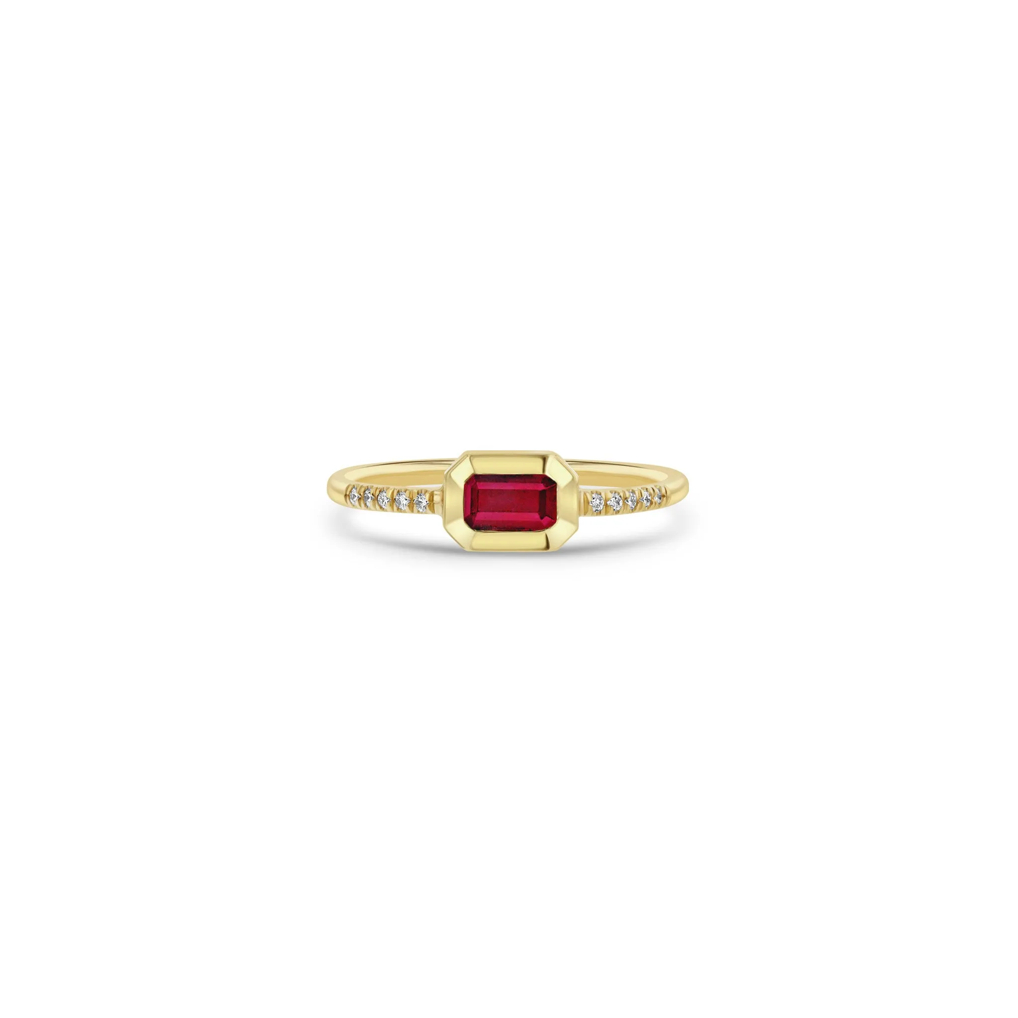 14k Emerald Cut Ruby Bezel Pavé Diamond Band Ring sold by Zoe Chicco