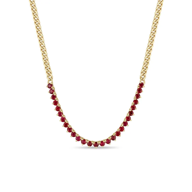 14k Ruby Tennis Segment Small Curb Chain Necklace sold by Zoe Chicco
