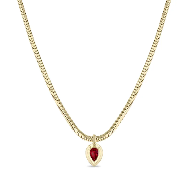 14k Pear Ruby Bezel Pendant Snake Chain Necklace sold by Zoe Chicco