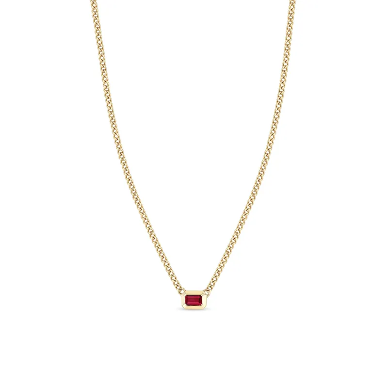 14k Emerald Cut Ruby Bezel XS Curb Chain Necklace sold by Zoe Chicco