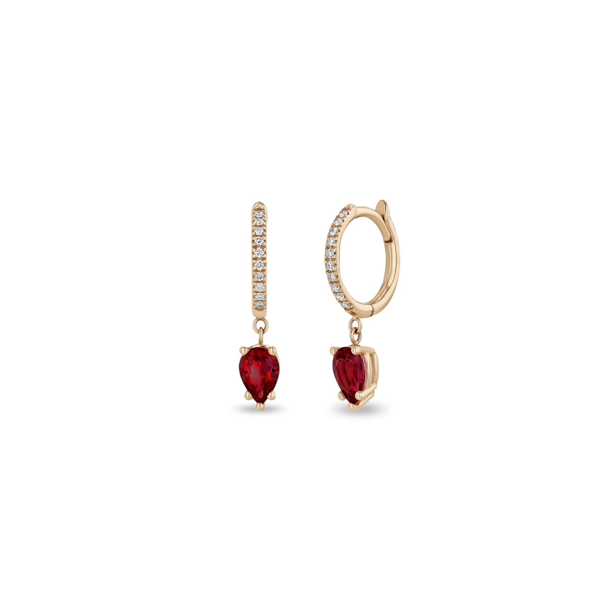 14k Medium Pavé Diamond Hinge Huggie Hoops with Pear Rubies sold by Zoe Chicco product image thumbnail 3