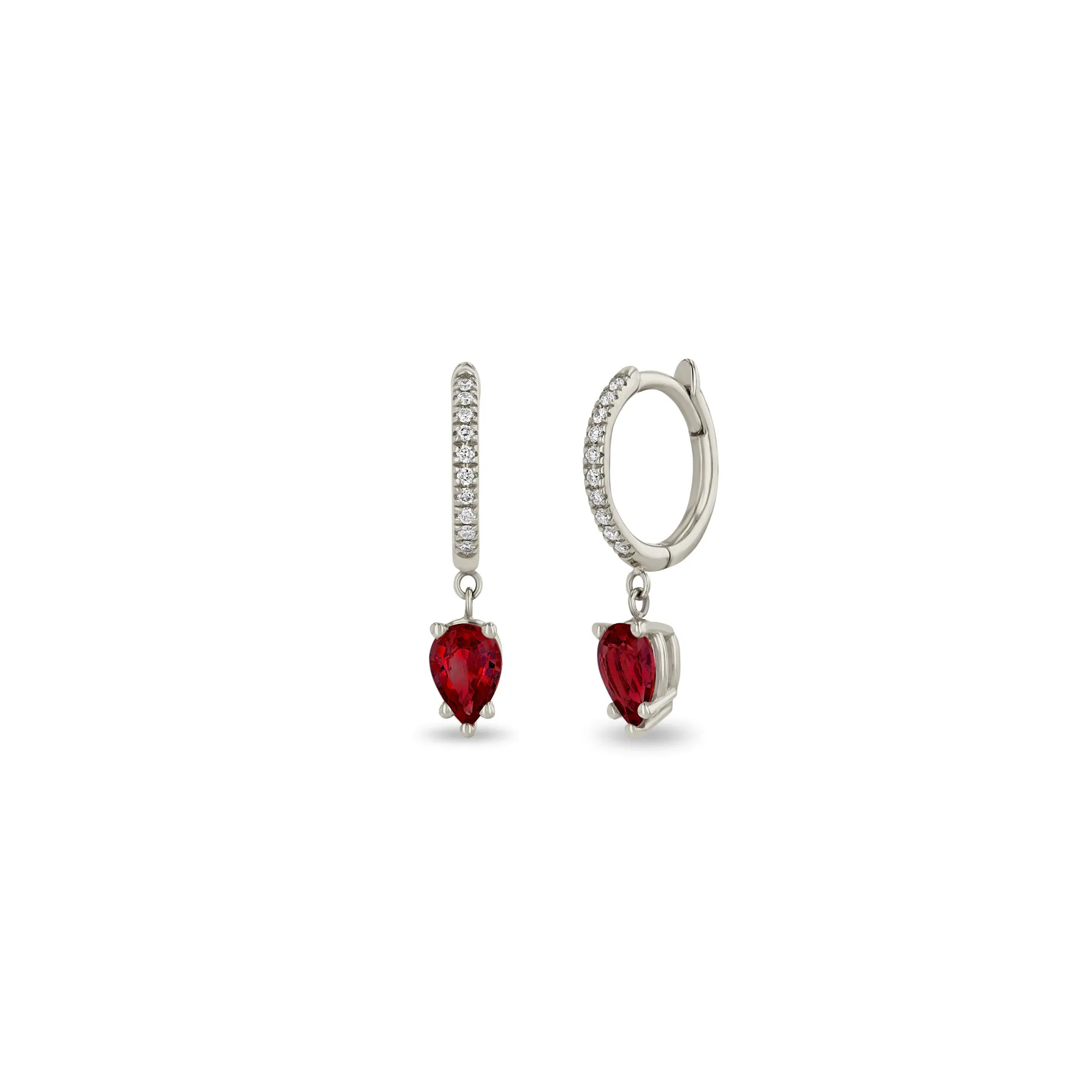 14k Medium Pavé Diamond Hinge Huggie Hoops with Pear Rubies sold by Zoe Chicco product image thumbnail 4