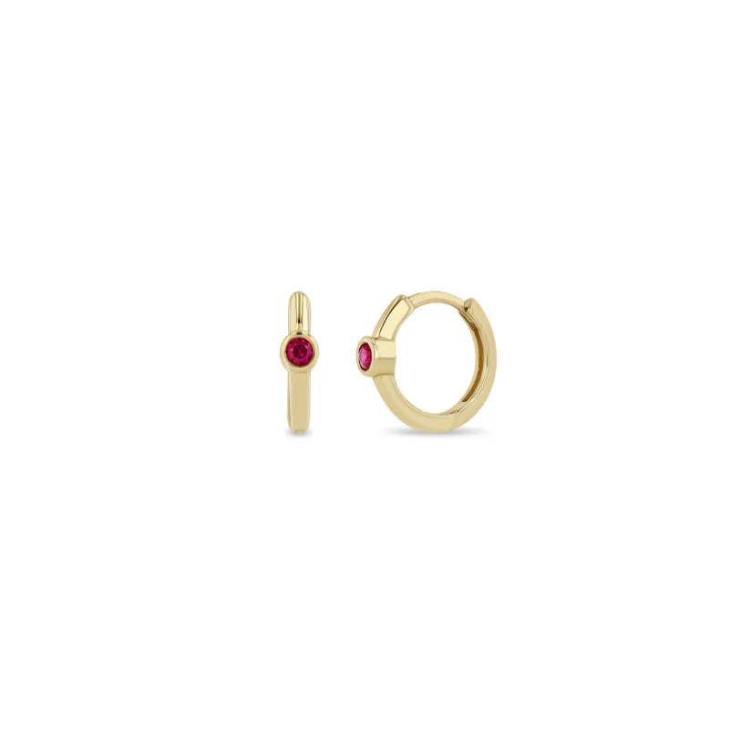 14k Single Ruby Bezel Small Hinge Huggie Hoops sold by Zoe Chicco