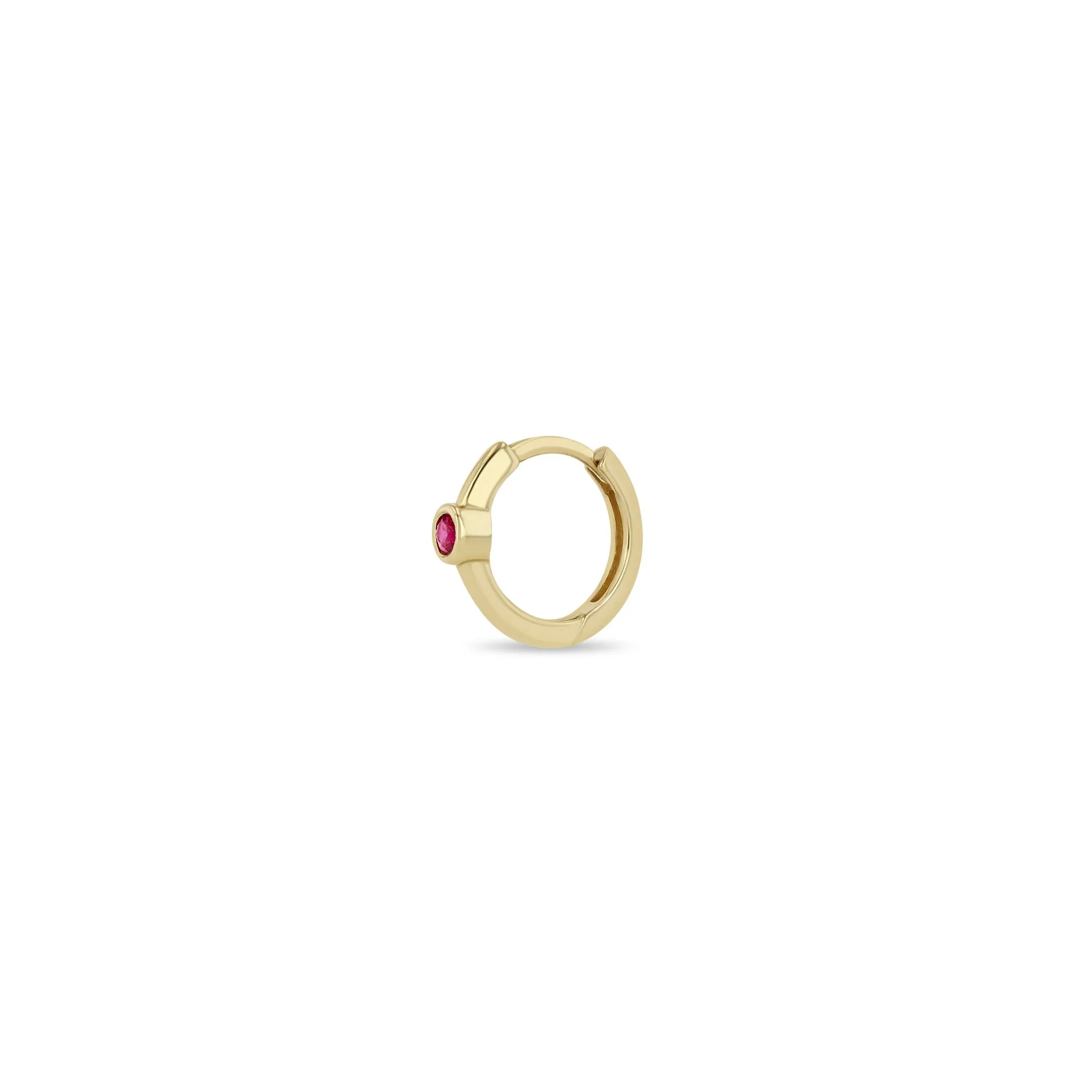 14k Single Ruby Bezel Small Hinge Huggie Hoops sold by Zoe Chicco product image thumbnail 2