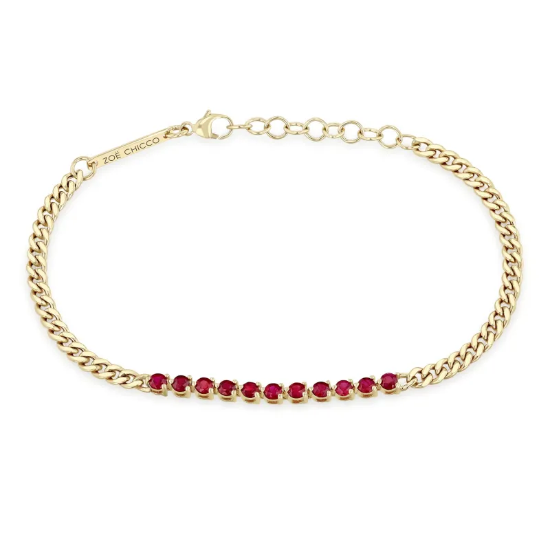 14k Ruby Tennis Segment Small Curb Chain Bracelet sold by Zoe Chicco