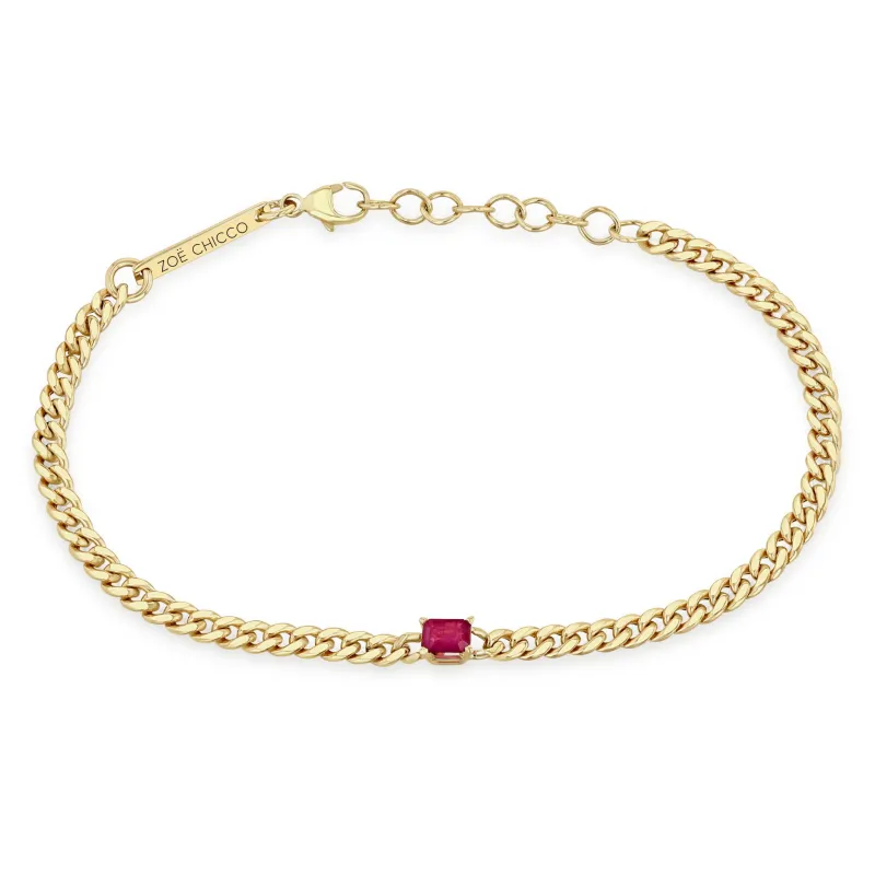 14k Emerald Cut Ruby Small Curb Chain Bracelet sold by Zoe Chicco