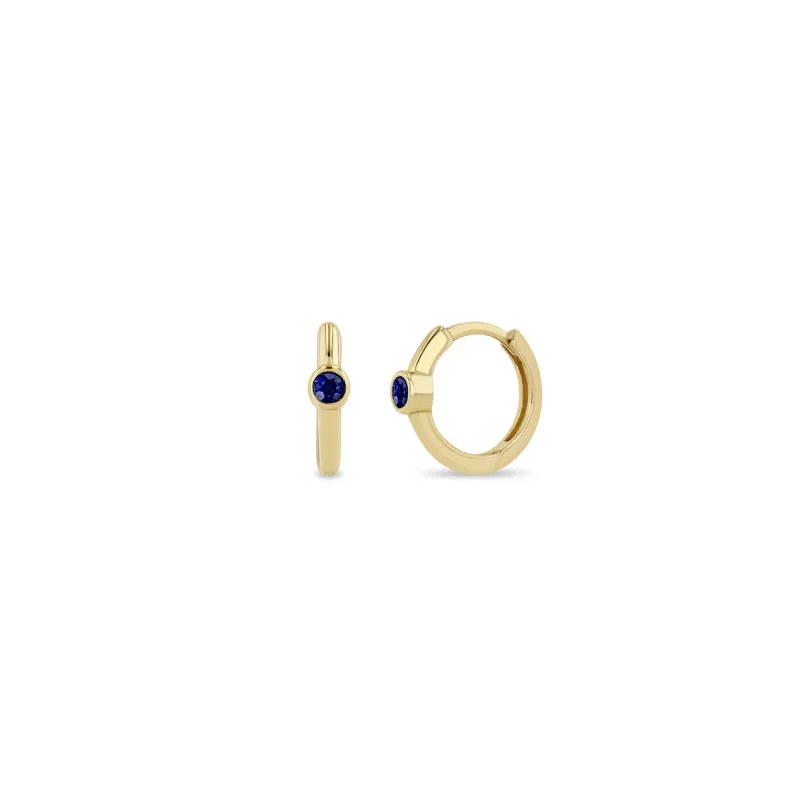 14k Single Blue Sapphire Bezel Small Hinge Huggie Hoops sold by Zoe Chicco