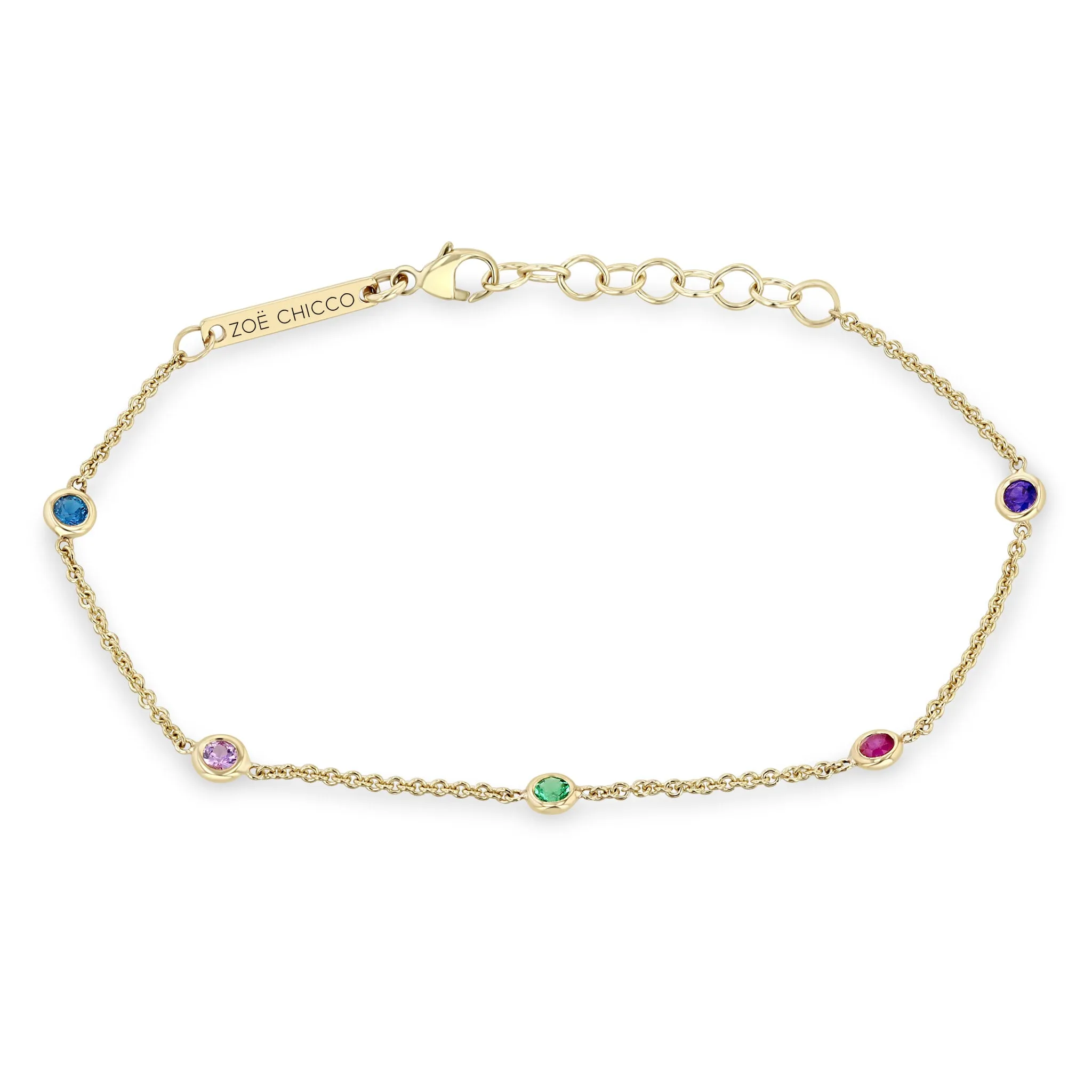 14k 5 Rainbow Floating Gemstone Station Bracelet sold by Zoe Chicco