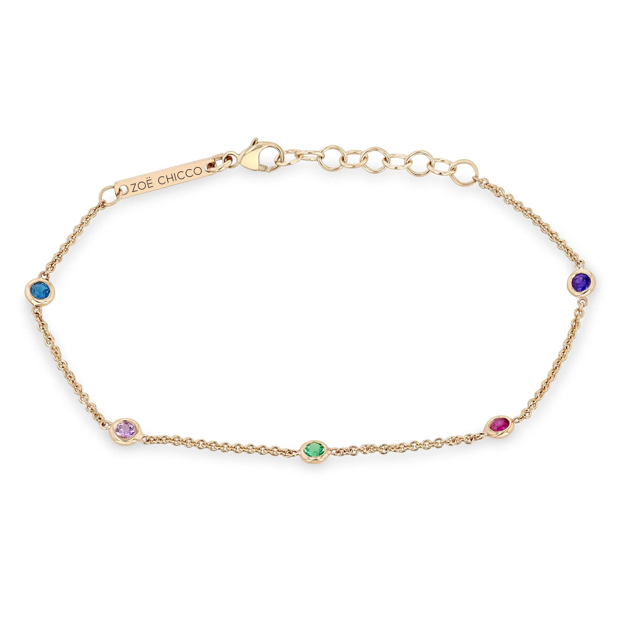 14k 5 Rainbow Floating Gemstone Station Bracelet sold by Zoe Chicco product image thumbnail 3