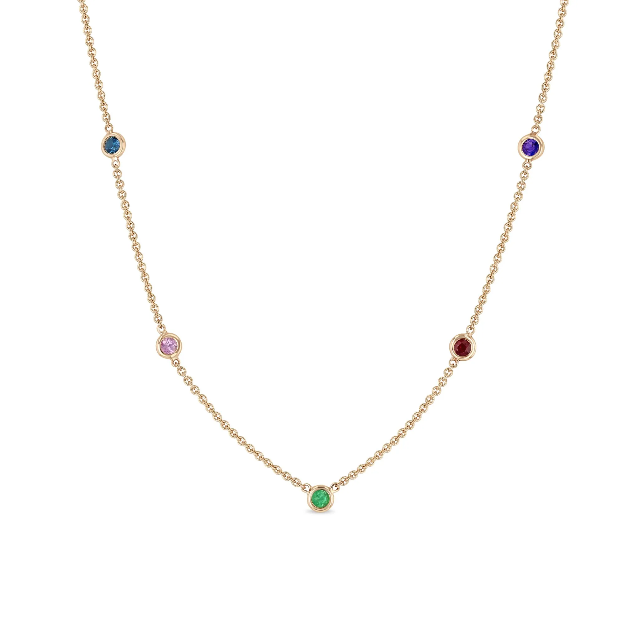 14k 5 Rainbow Floating Gemstone Station Necklace sold by Zoe Chicco product image thumbnail 2
