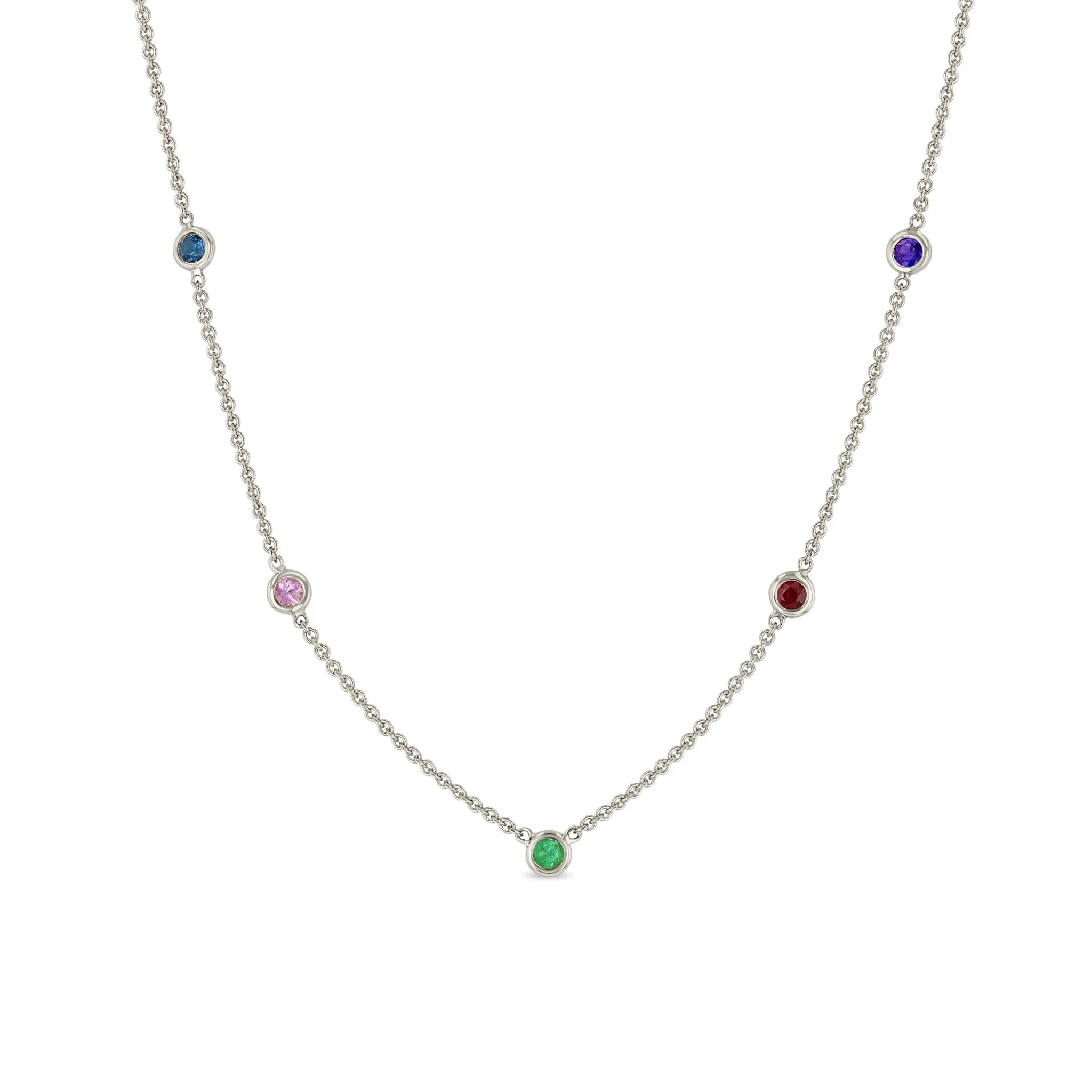 14k 5 Rainbow Floating Gemstone Station Necklace sold by Zoe Chicco product image thumbnail 3