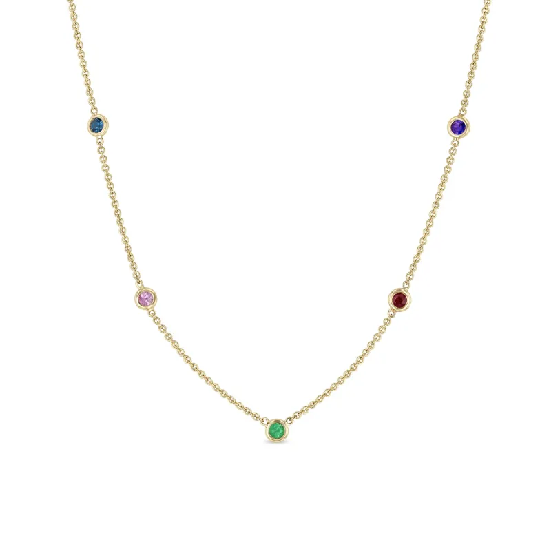 14k 5 Rainbow Floating Gemstone Station Necklace sold by Zoe Chicco