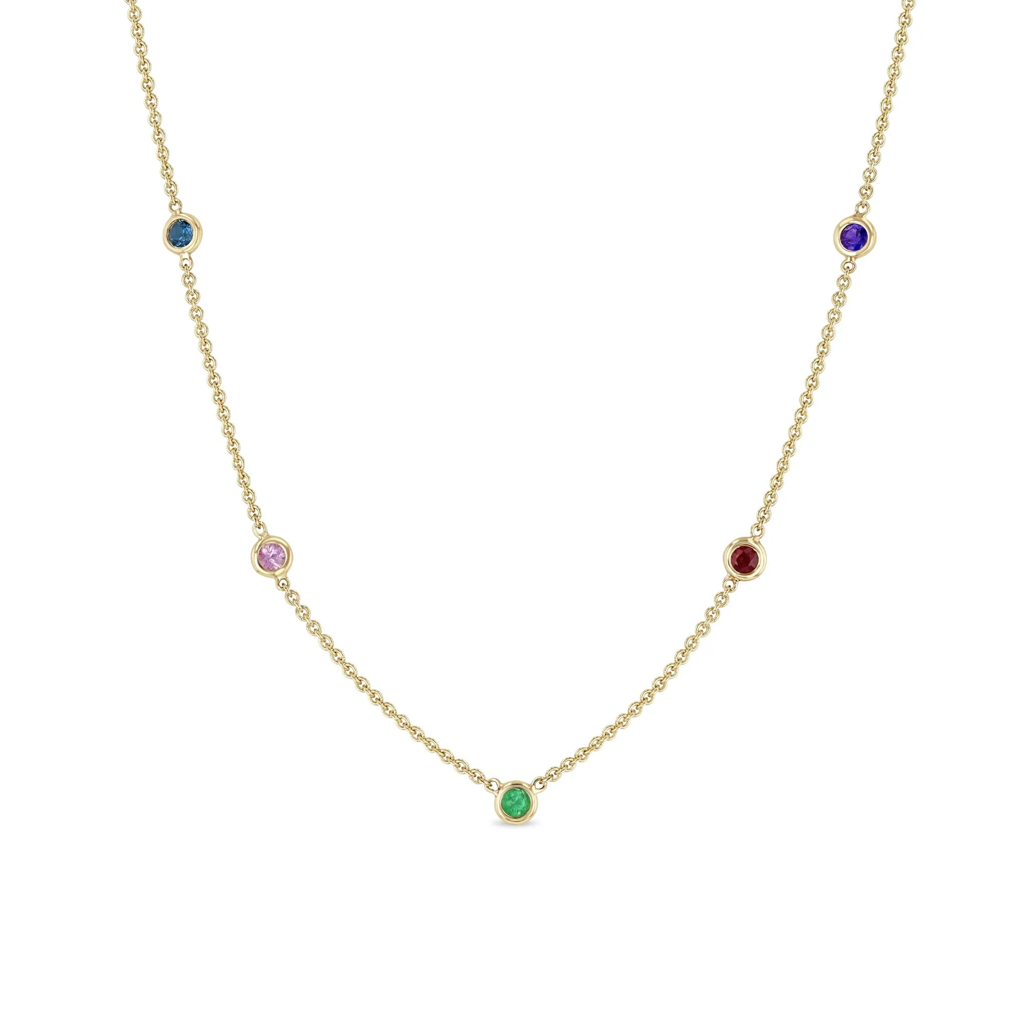 14k 5 Rainbow Floating Gemstone Station Necklace sold by Zoe Chicco