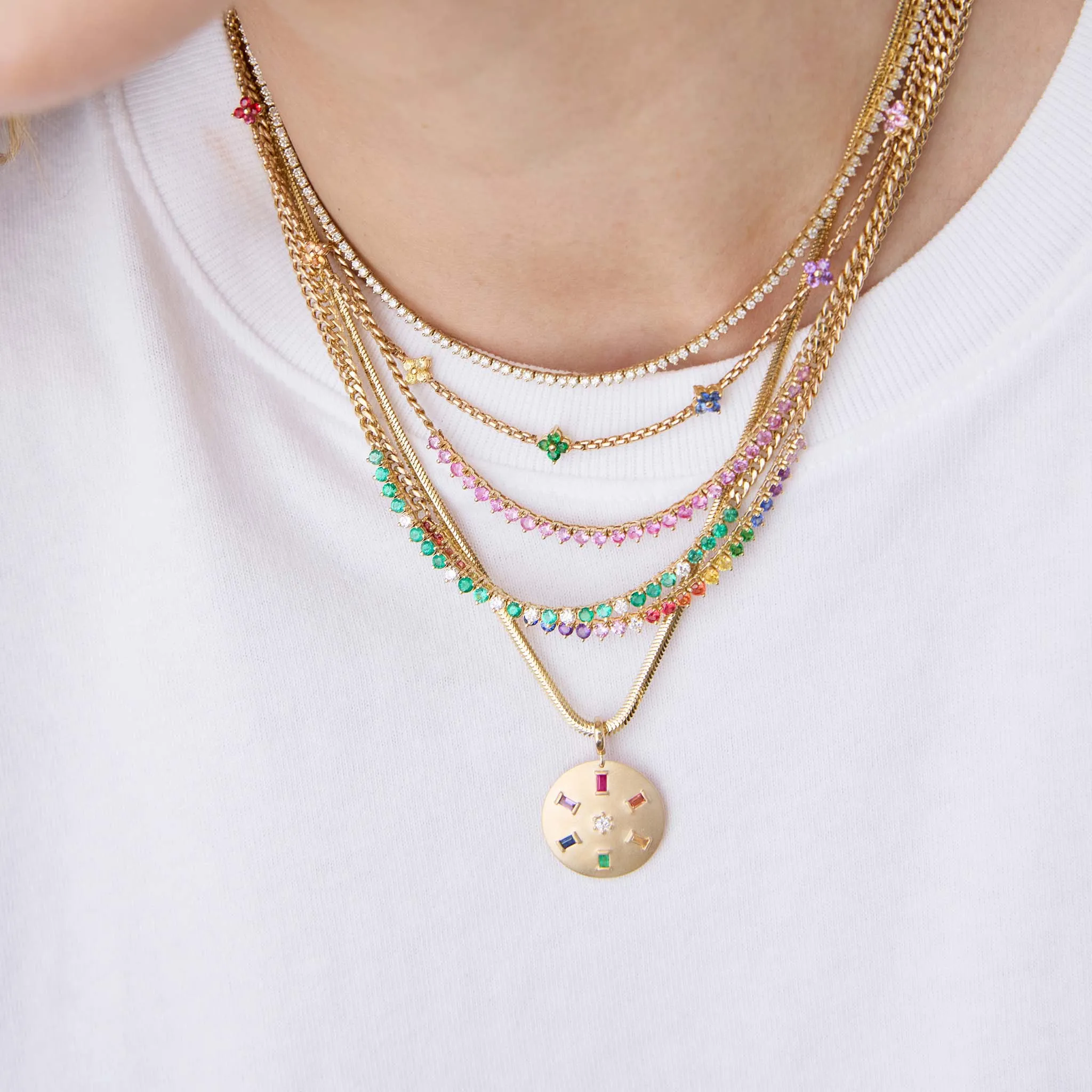 14k Rainbow Sapphire Quad Station Box Chain Necklace sold by Zoe Chicco product image thumbnail 2