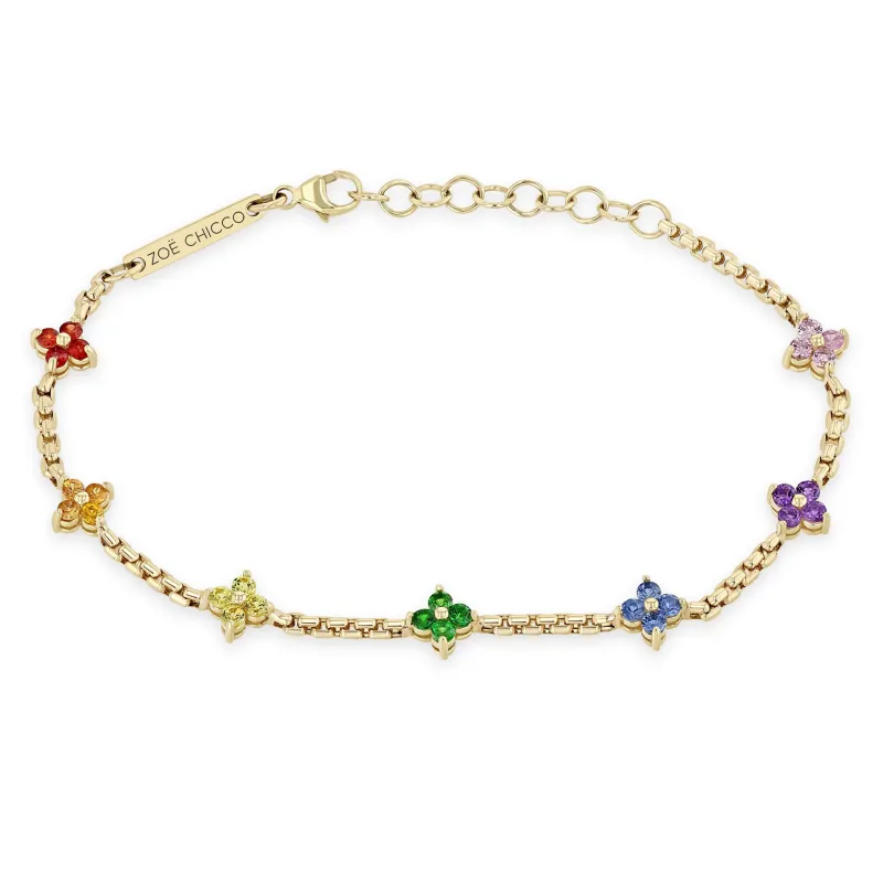 14k Rainbow Sapphire Quad Station Box Chain Bracelet sold by Zoe Chicco