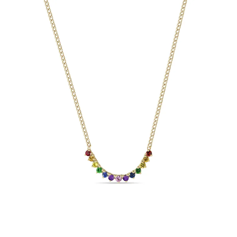 14k 13 Rainbow Sapphire Tennis Segment XS Curb Chain Necklace sold by Zoe Chicco