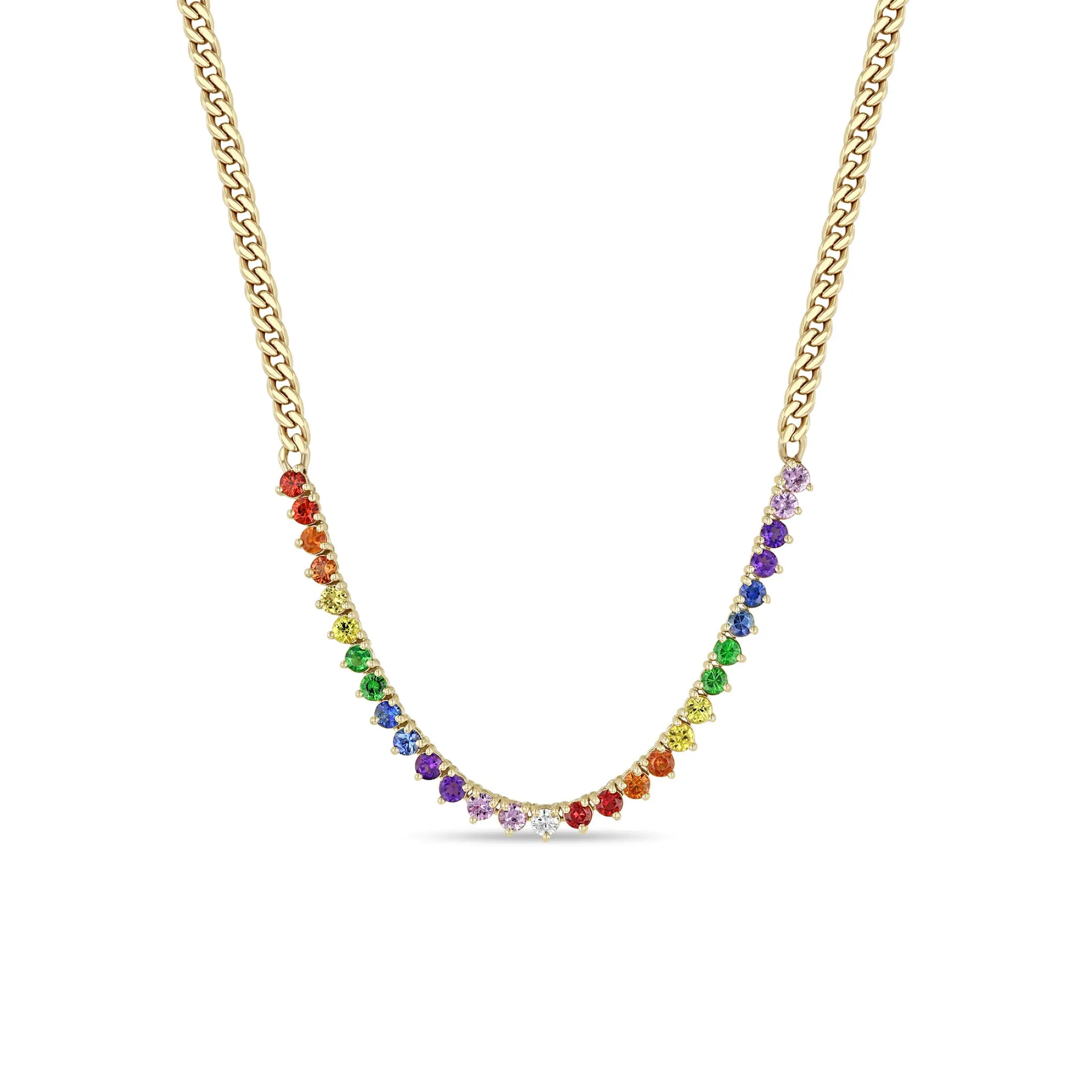 14k Rainbow Sapphire Tennis Segment Small Curb Chain Necklace sold by Zoe Chicco