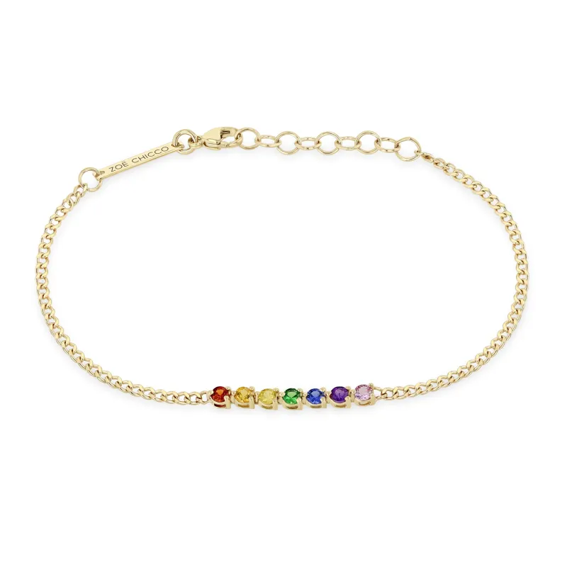 14k 7 Rainbow Sapphire Tennis Segment XS Curb Chain Bracelet sold by Zoe Chicco