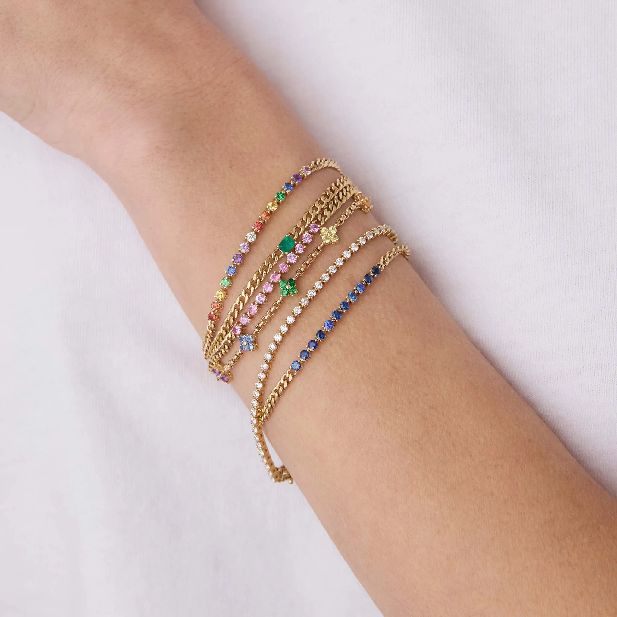 14k Rainbow Sapphire Tennis Segment Small Curb Chain Bracelet sold by Zoe Chicco product image thumbnail 2