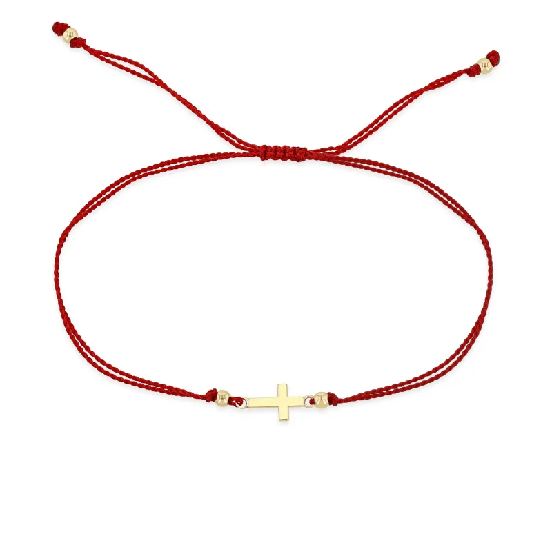 14k Midi Bitty Cross Cord Bracelet sold by Zoe Chicco