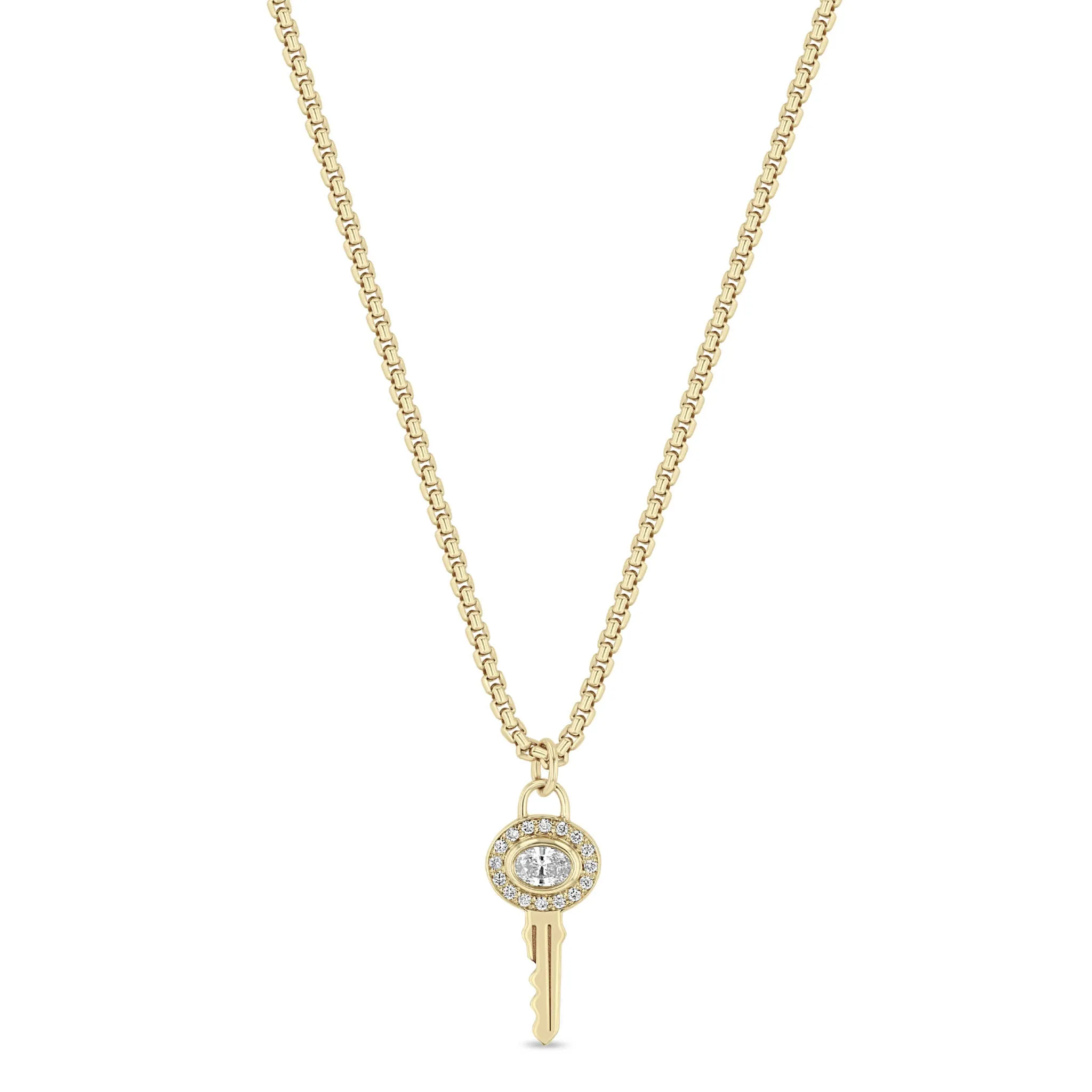 14k Oval Diamond Halo Key Pendant Necklace sold by Zoe Chicco