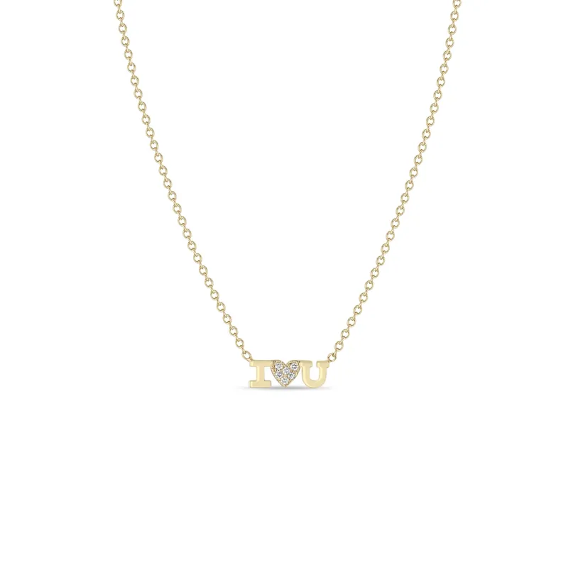 14k Itty Bitty I Love You Necklace with Pavé Diamond Heart sold by Zoe Chicco