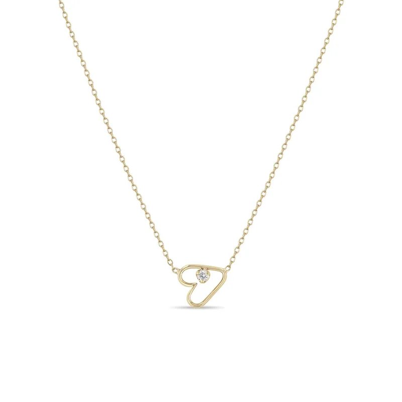 14k Sideways Prong Diamond Tiny Open Heart Necklace sold by Zoe Chicco