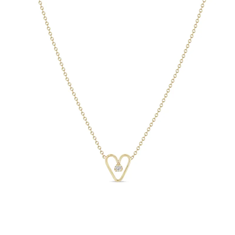 14k Prong Diamond Tiny Open Heart Necklace sold by Zoe Chicco