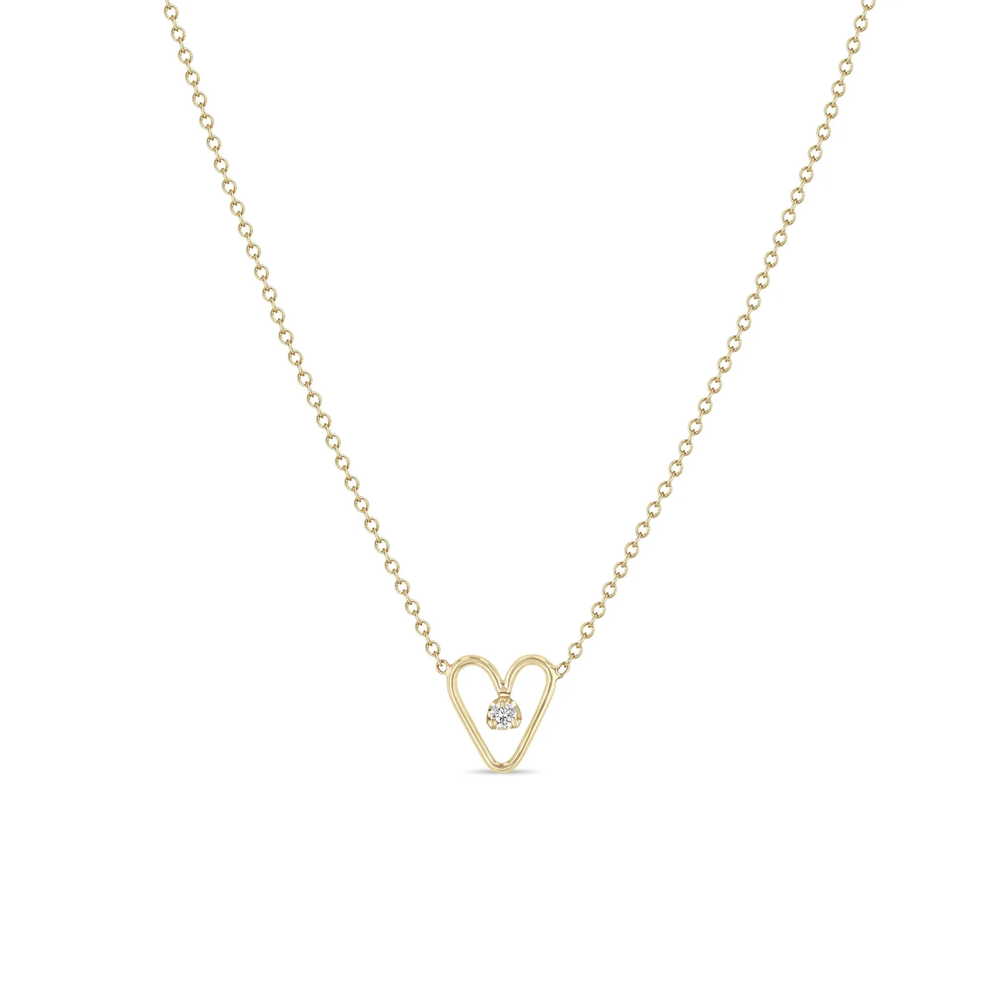 14k Prong Diamond Tiny Open Heart Necklace sold by Zoe Chicco